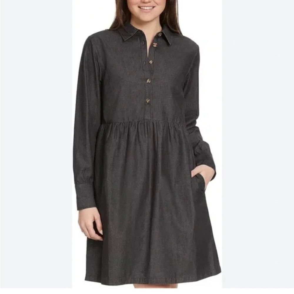 Nine West Charcoal Long Sleeve Collared Dress Size Medium